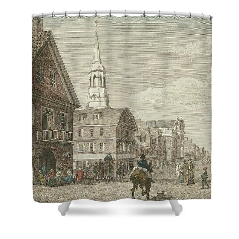Christ Church Shower Curtain featuring the drawing Second Street North from Market St. and Christ Church by William Birch