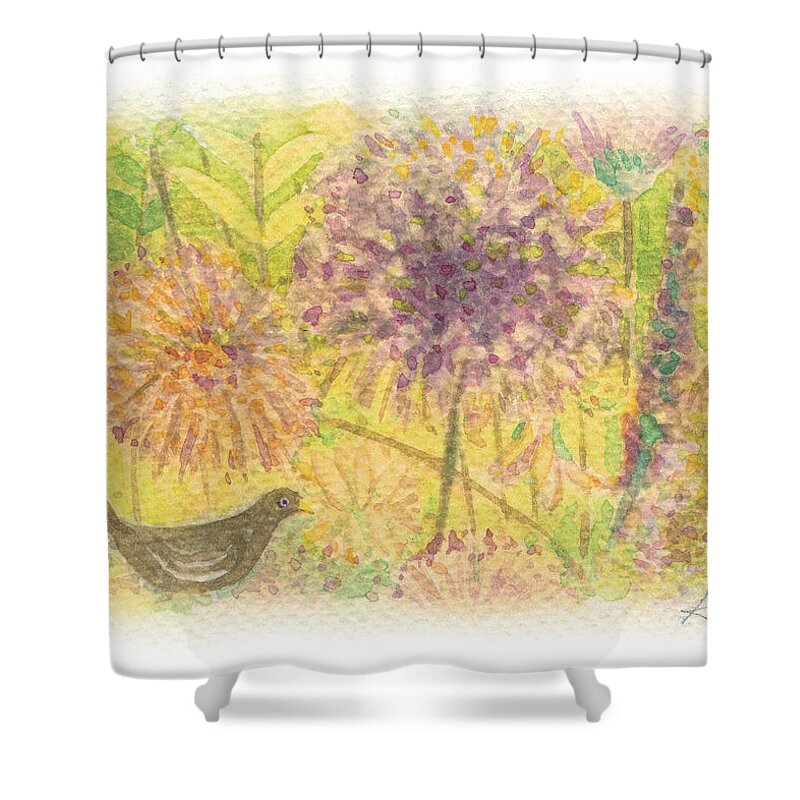 Secret Shower Curtain featuring the painting Secret Garden-Autumn,Watercolor Print,Postcards Print,Handmade,Hand-painted,Flower,Bird by Artto Pan
