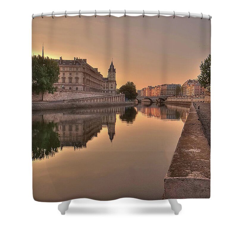 Tranquility Shower Curtain featuring the photograph Seine River In Morning, Paris by Stéphanie Benjamin