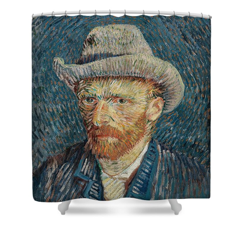 Oil On Canvas Shower Curtain featuring the painting Self-Portrait with Grey Felt Hat. by Vincent van Gogh -1853-1890-