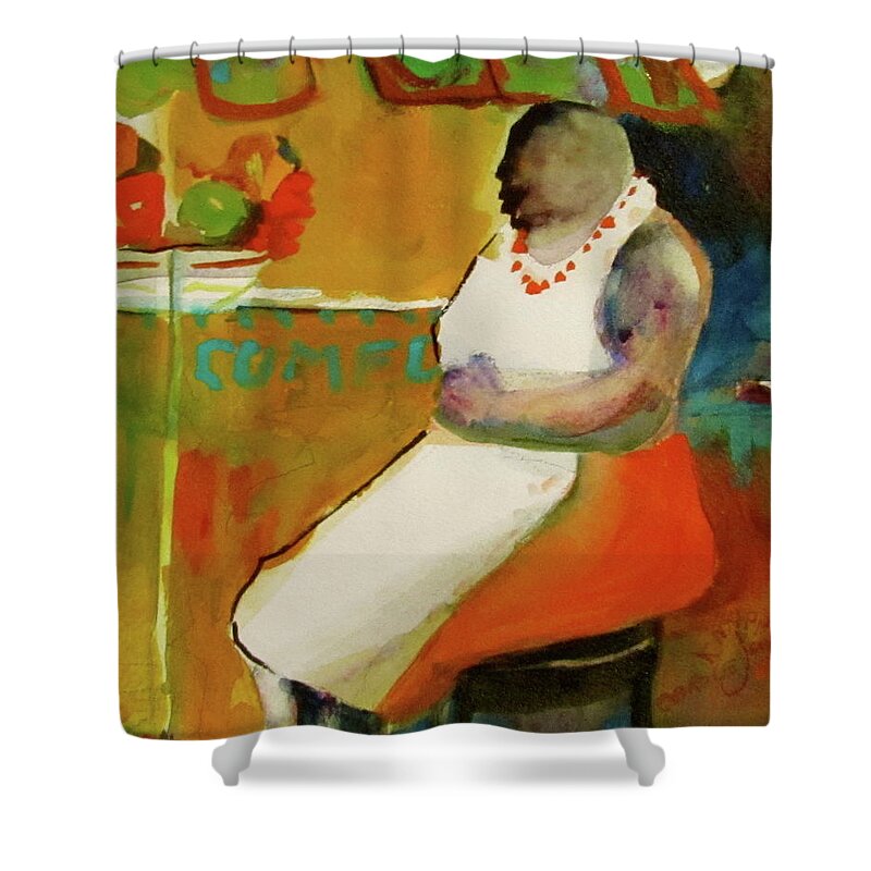Latino Shower Curtain featuring the painting Selling Fruit in Rio by Carole Johnson