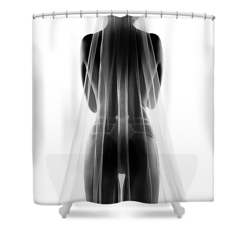Bride Shower Curtain featuring the photograph Sensual bride in lingerie2 by Johan Swanepoel