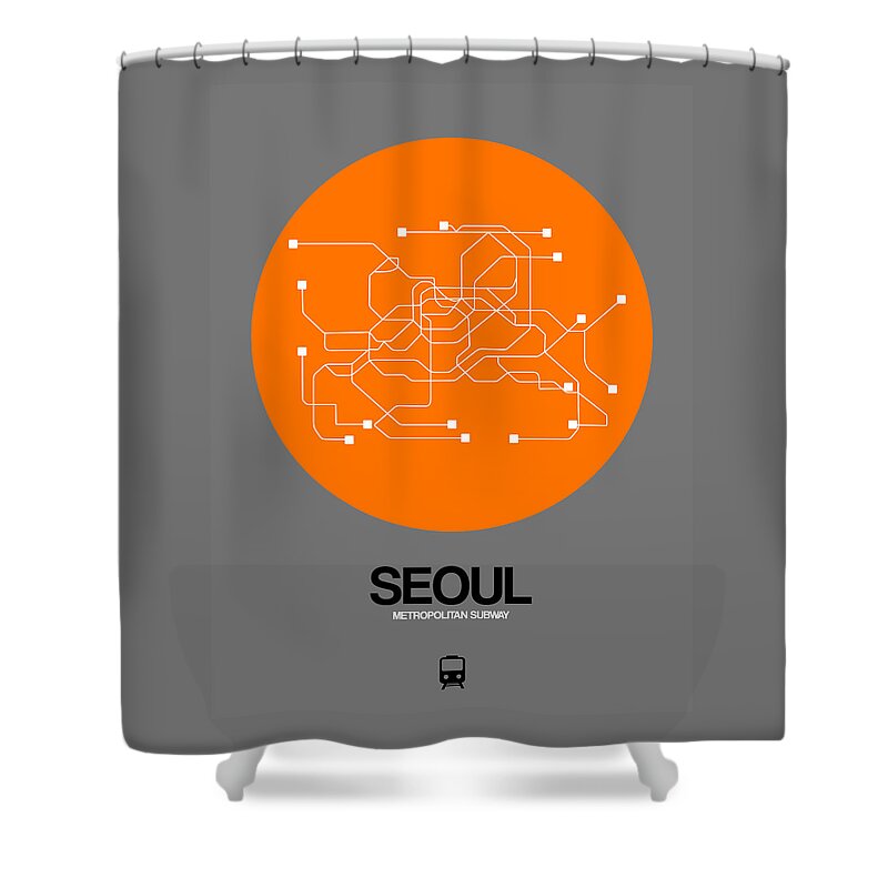 Vacation In Korea Shower Curtain featuring the digital art Seoul Orange Subway Map by Naxart Studio