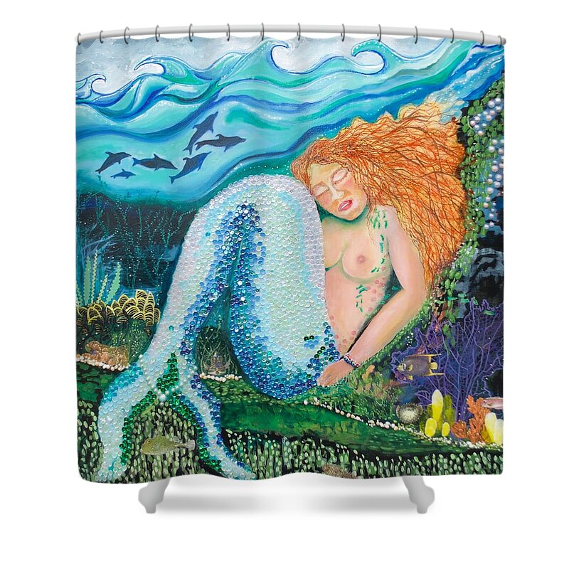 Mermaid Shower Curtain featuring the painting Serena of the Sea by Patricia Arroyo