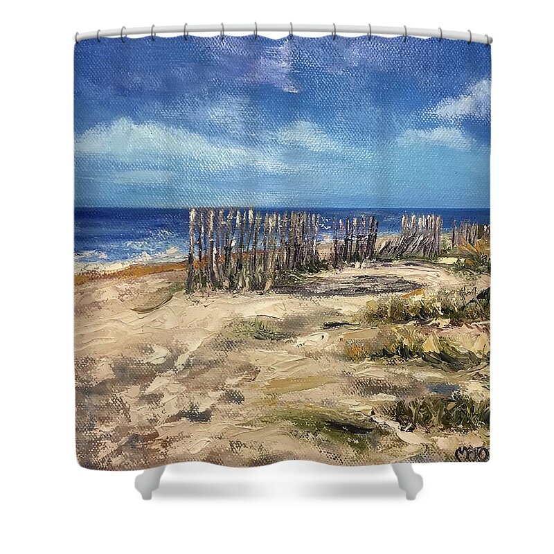 Melissa A. Torres Art Shower Curtain featuring the painting Serenity by the Sea by Melissa Torres