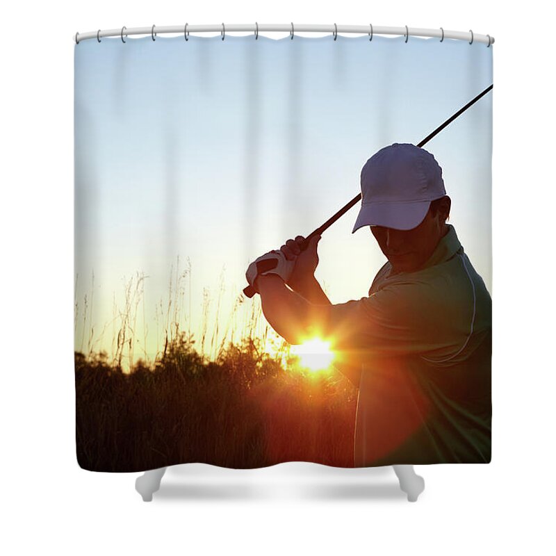 Putting Green Shower Curtain featuring the photograph Serious Golfer by Globalstock