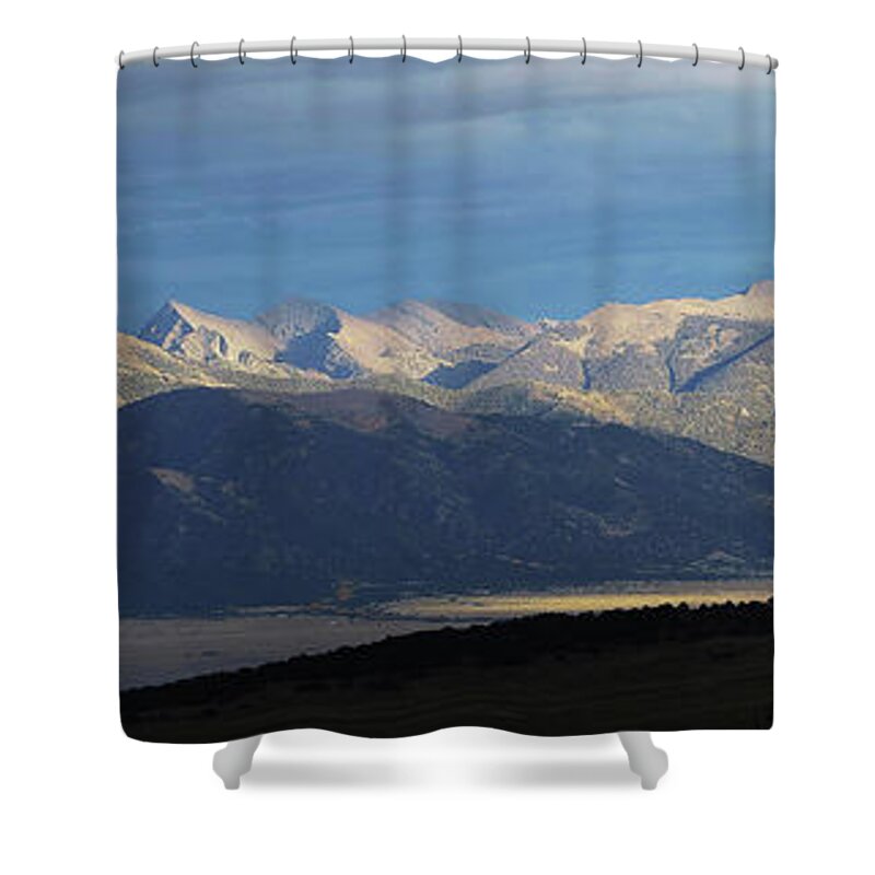 Mountains Shower Curtain featuring the photograph Setting Sun by Carol Milisen
