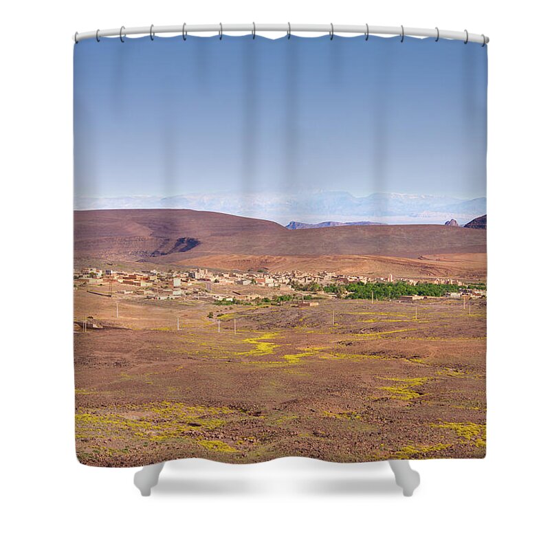 Built Structure Shower Curtain featuring the photograph Settlement Leaving Ouarzazate To Agdz by Paul Boyden - Polimo