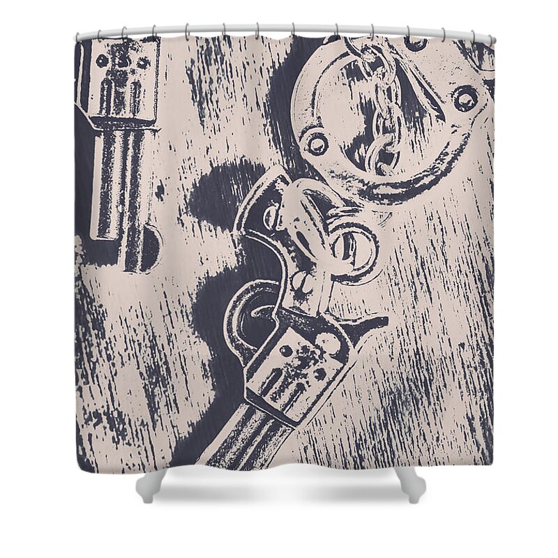 Security Shower Curtain featuring the photograph Shackled to the law by Jorgo Photography