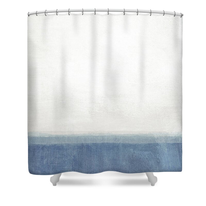 Abstract Shower Curtain featuring the mixed media Shallow End- Abstract Art by Linda Woods by Linda Woods