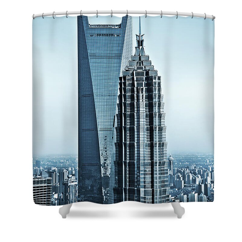 Chinese Culture Shower Curtain featuring the photograph Shanghai Skyscraper by Nikada