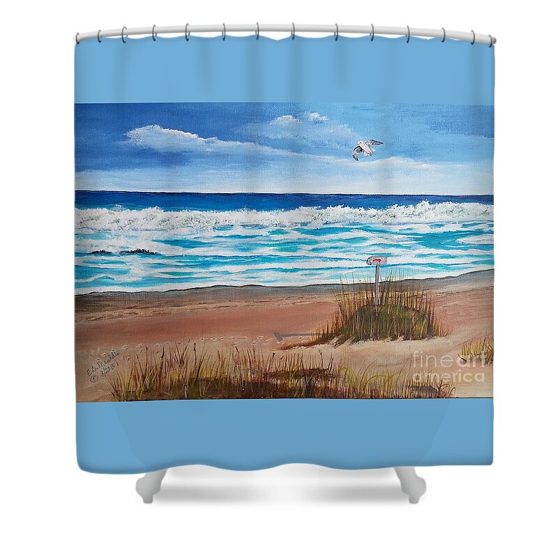 Beach Shower Curtain featuring the painting Shangri-la Mailbox, 3rd in Mailbox Series by Elizabeth Mauldin