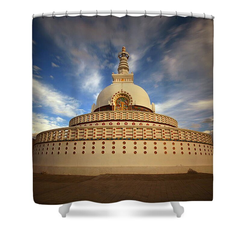 Tranquility Shower Curtain featuring the photograph Shanti Stupa by Photograph By Arunsundar
