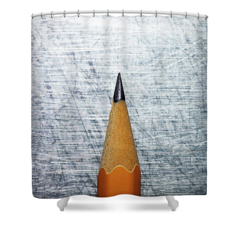 Sharp Shower Curtain featuring the photograph Sharpened Pencil On Stainless Steel by Ballyscanlon