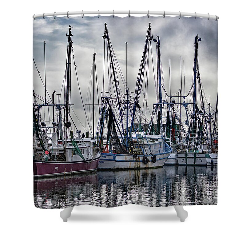 Shem Creek Shower Curtain featuring the photograph Shem Creek Saltwater Cowboys by Dale Powell