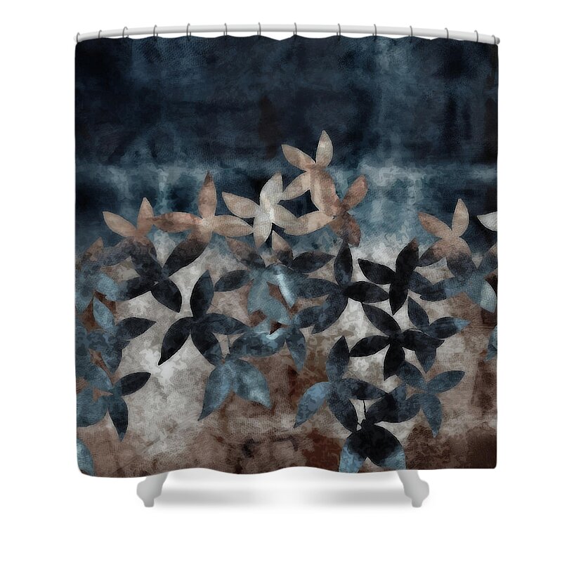 Shibori Shower Curtain featuring the digital art Shibori Leaves Indigo Print by Sand And Chi
