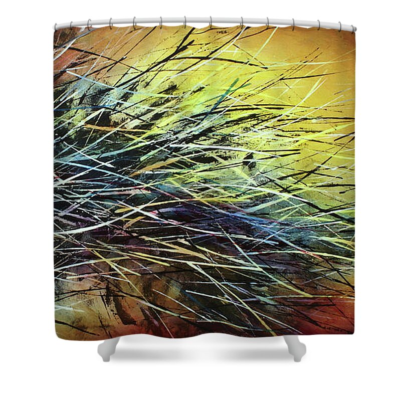Abstract Shower Curtain featuring the painting Shifting by Michael Lang