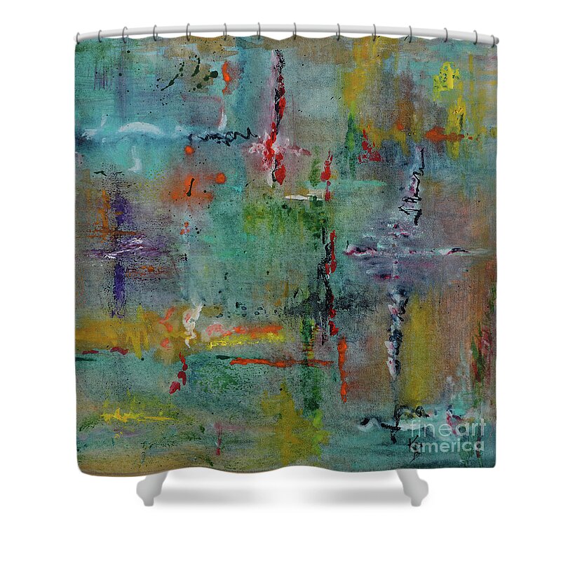 Abstract Shower Curtain featuring the painting Shimmering by Karen Fleschler