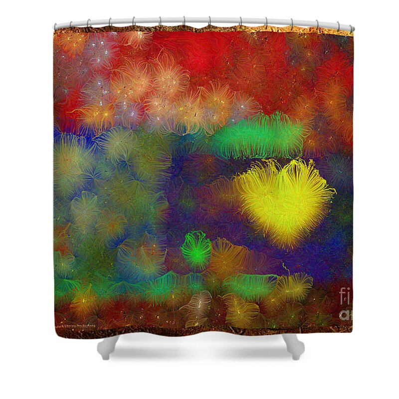 Valentine Shower Curtain featuring the mixed media Shining Heart of the Sun by Aberjhani