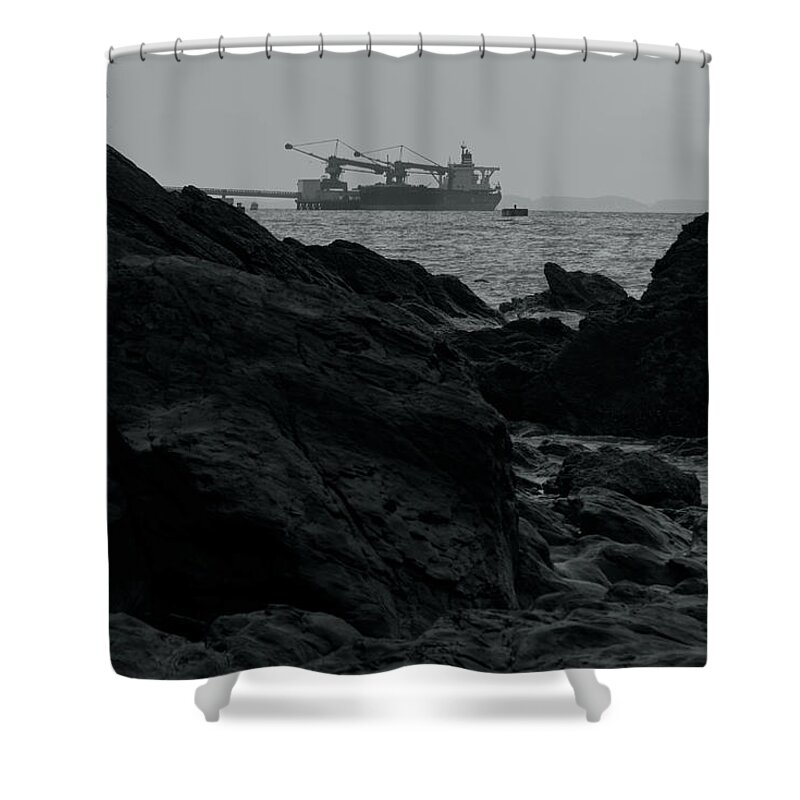Ship Shower Curtain featuring the photograph Ship in the water by Eric Hafner