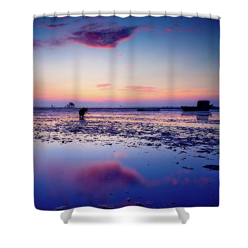 Scenics Shower Curtain featuring the photograph Ship On Beach by Higrace Photo
