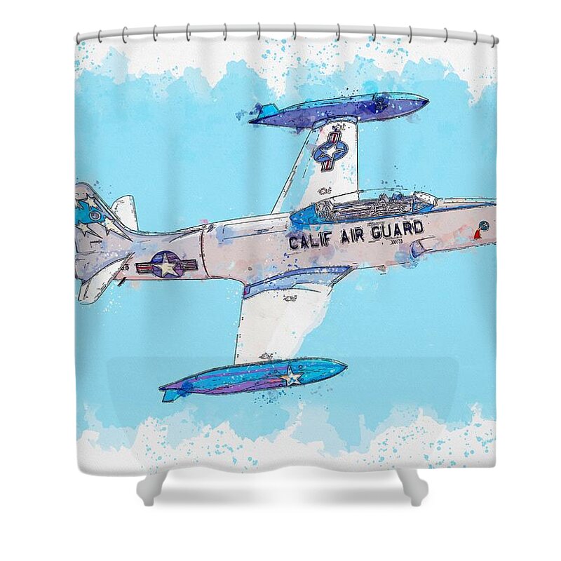 Plane Shower Curtain featuring the painting Shooting Star watercolor by Ahmet Asar by Celestial Images