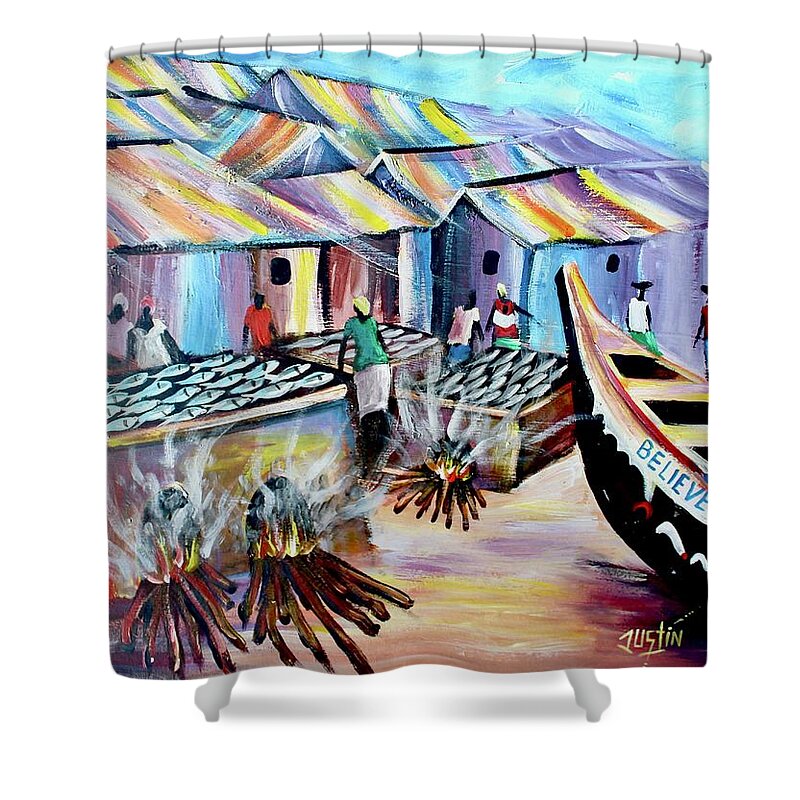Africa Shower Curtain featuring the painting Shore Coast by Justin Laryea