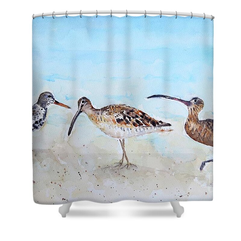 Shorebirds Shower Curtain featuring the painting Shorebirds by Claudia Hafner