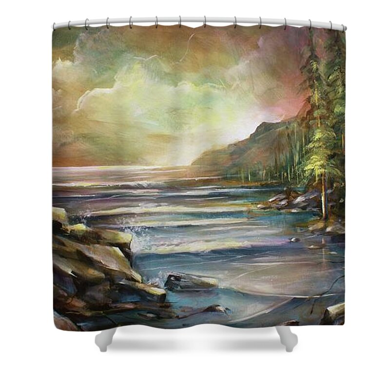 Landscape Shower Curtain featuring the painting Shoreline by Michael Lang