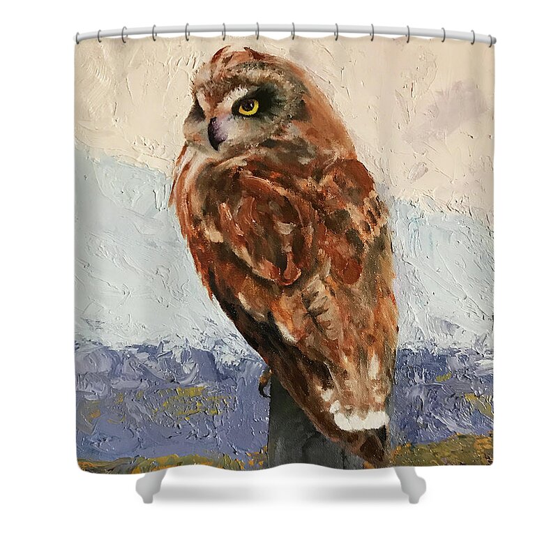 Owl Shower Curtain featuring the painting Short-eared Owl by Marsha Karle