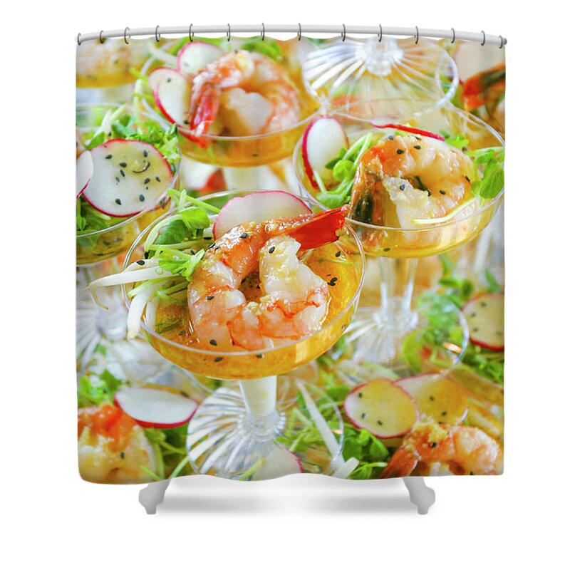 Healthy Eating Shower Curtain featuring the photograph Shrimp Cocktails, Lake Tahoe, Usa by Stuart Dee