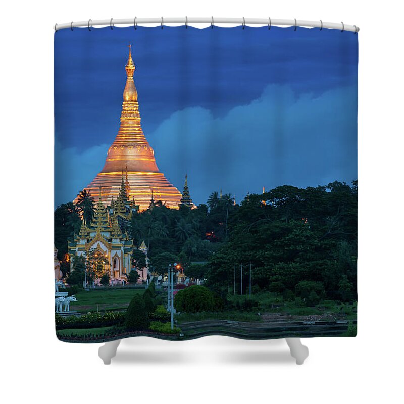 Pagoda Shower Curtain featuring the photograph Shwedagon Pagoda by Thant Zaw Wai