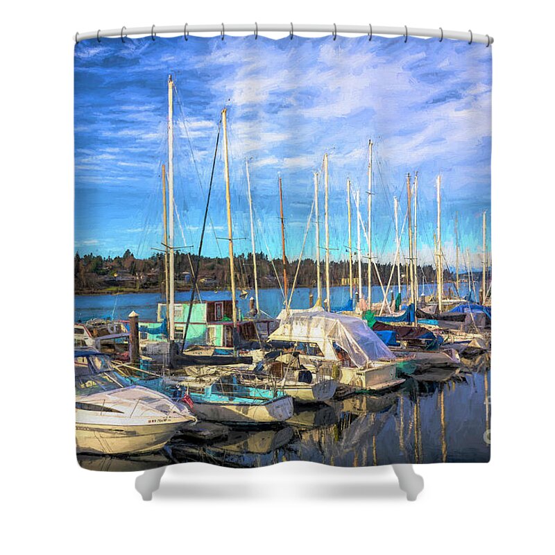 Sailboats Shower Curtain featuring the digital art Side By Side by Jean OKeeffe Macro Abundance Art