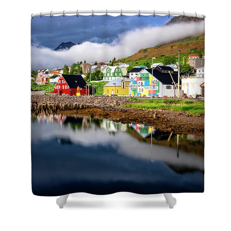 Iceland Shower Curtain featuring the photograph Siglufjorour Harbor Houses by Tom Singleton