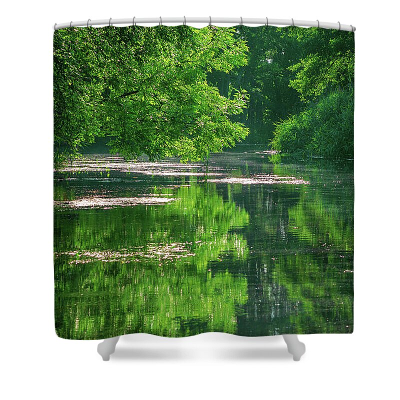 Spreewald Shower Curtain featuring the photograph Silent water on a summer evening by Sun Travels