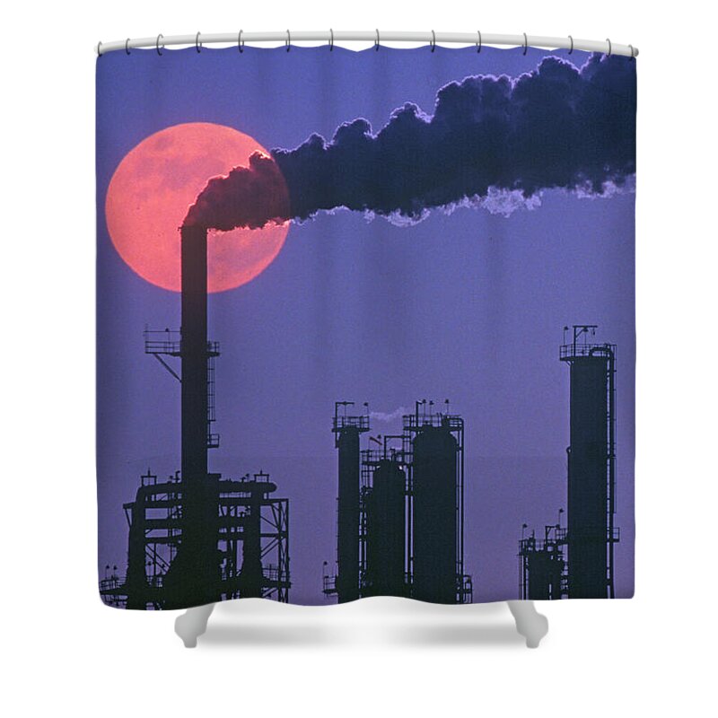 Air Pollution Shower Curtain featuring the photograph Silhouettes Of Factory Smokestacks And by Visionsofamerica/joe Sohm