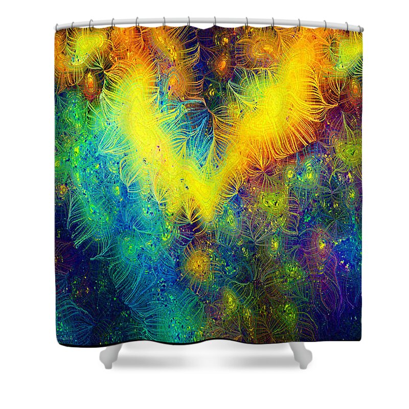 Silk-featherbrush By Aberjhani Shower Curtain featuring the mixed media Silk-Featherbrush Number 1 - Rhapsody in the Key of Joy and Mystery by Aberjhani