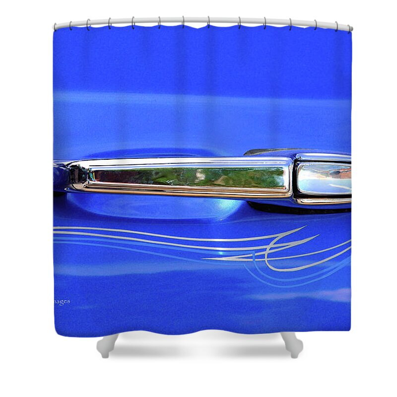 Car Shower Curtain featuring the photograph Silver Handle in Blue - Car Show Photo by Kae Cheatham