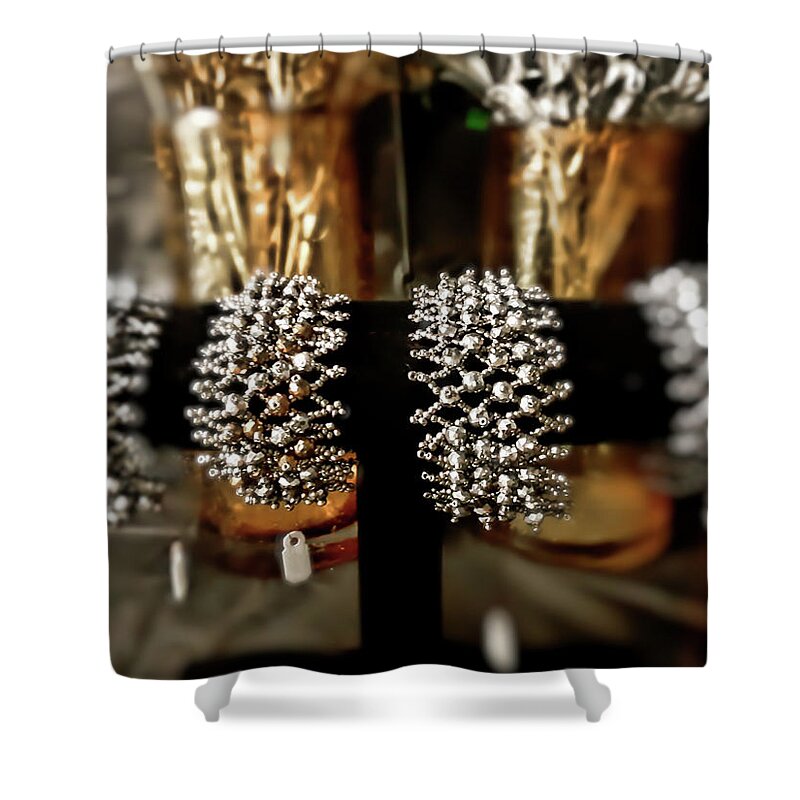 Crystal Shower Curtain featuring the jewelry Silver Sparkling Bracelets Display by CG Abrams
