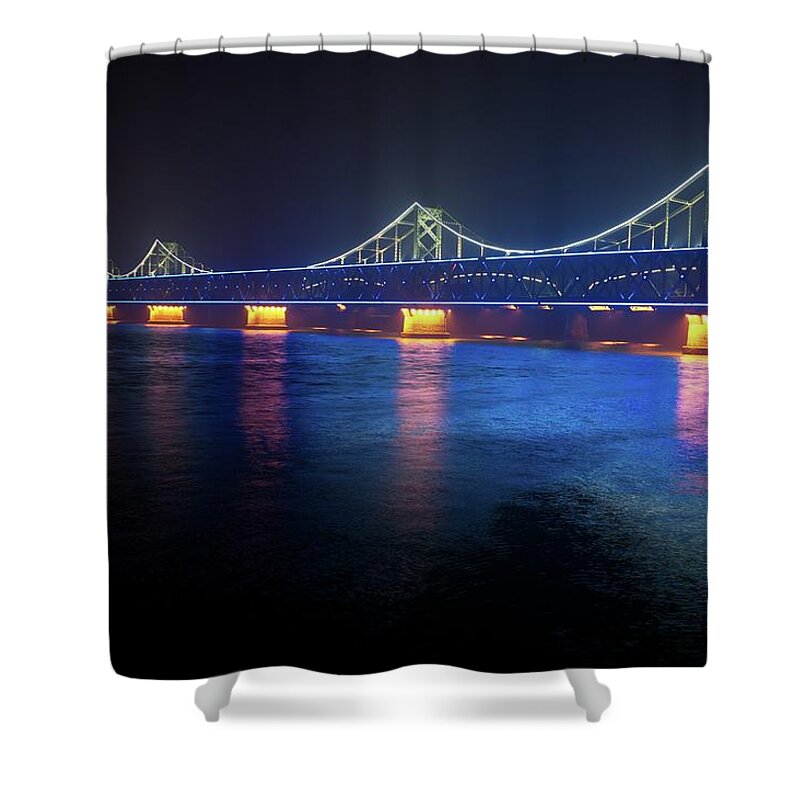 Built Structure Shower Curtain featuring the photograph Sino Korean Friendship Bridge by Image By Damian Bettles