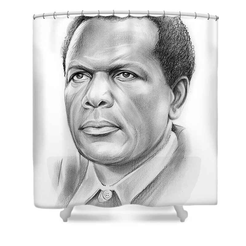 Sir Sidney Poitier Shower Curtain featuring the drawing Sir Sidney Poitier by Greg Joens