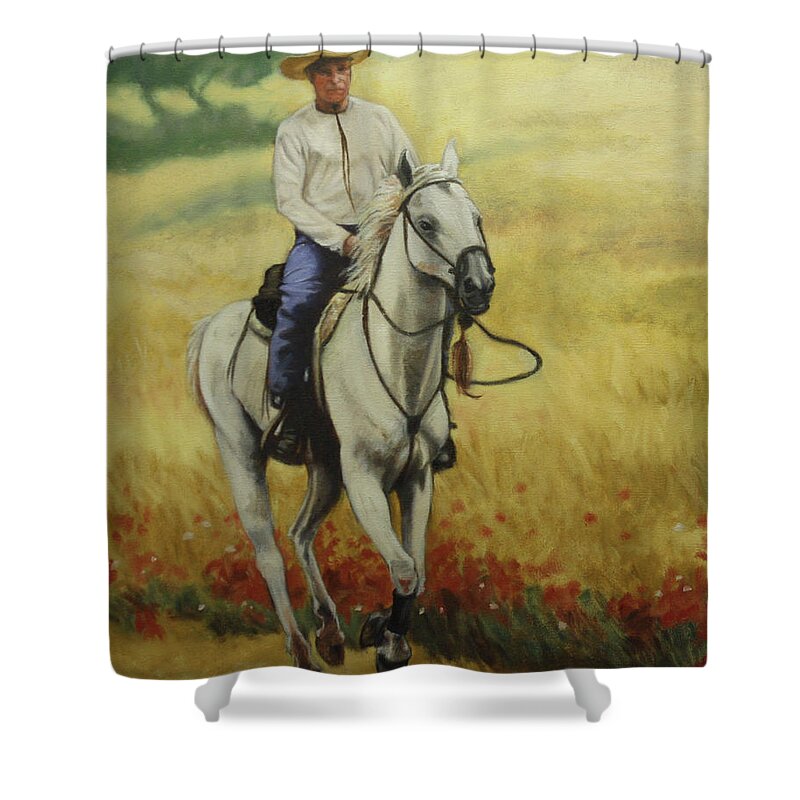 Horse Shower Curtain featuring the painting Six feet off the ground by Todd Cooper