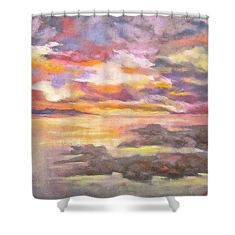 Sky Shower Curtain featuring the pastel Six o'clock Sky by Barbara O'Toole