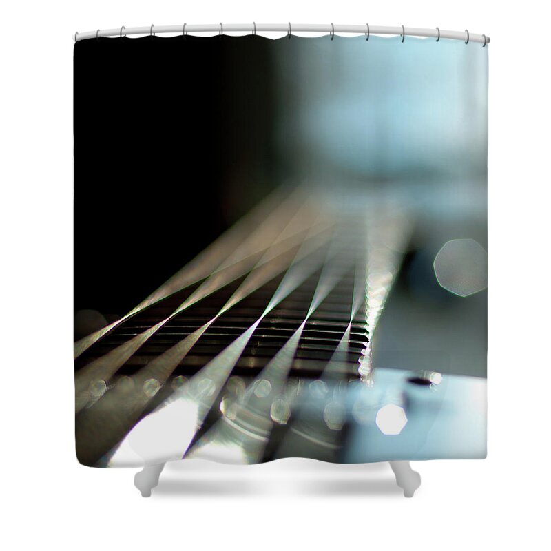 Music Shower Curtain featuring the photograph Six String Bokeh by Sam Luther