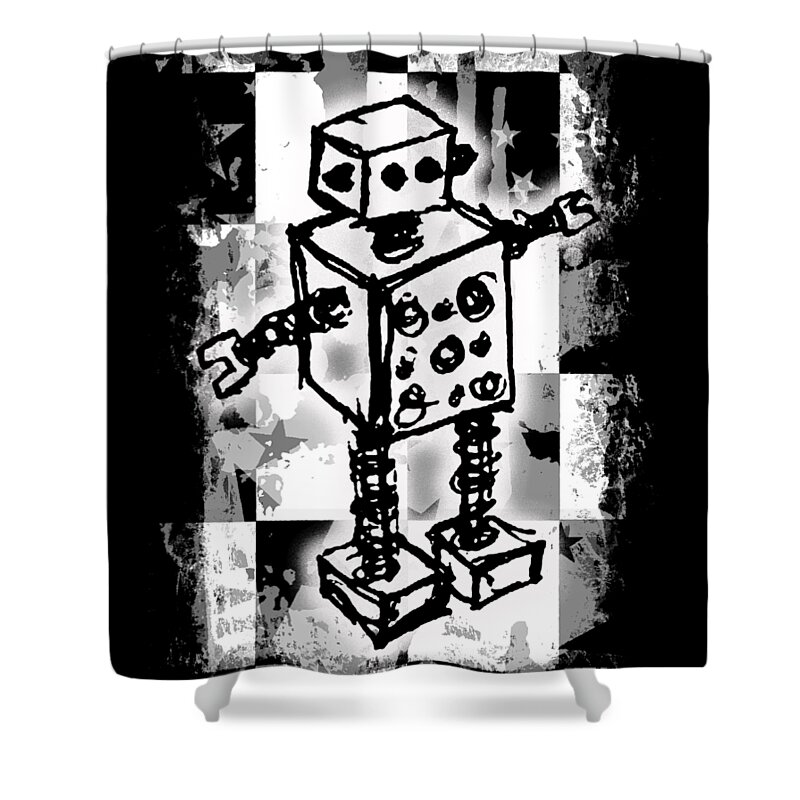 Robot Shower Curtain featuring the digital art Sketched Robot Graphic by Roseanne Jones