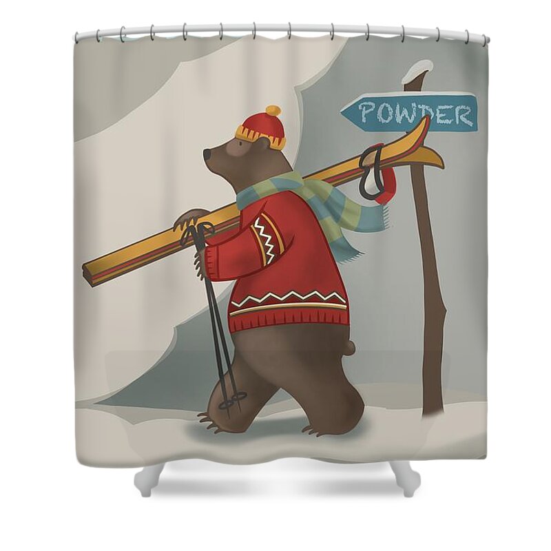 Bear Art Shower Curtain featuring the painting Ski Bear by Sassan Filsoof