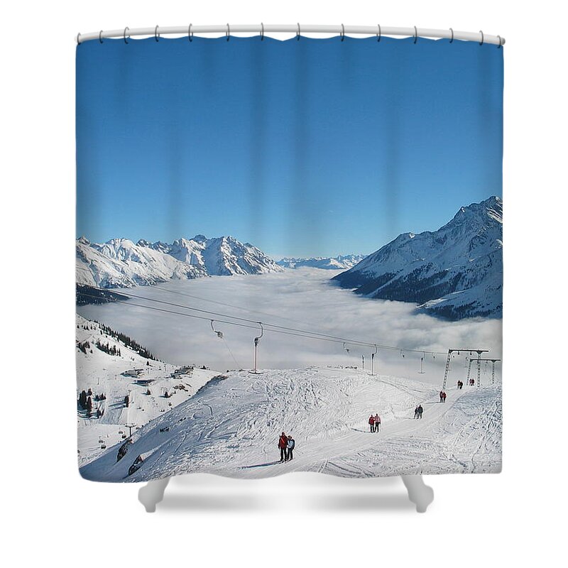 Tranquility Shower Curtain featuring the photograph Skiing And Ski Lift In The Austrian by Thomas Janisch