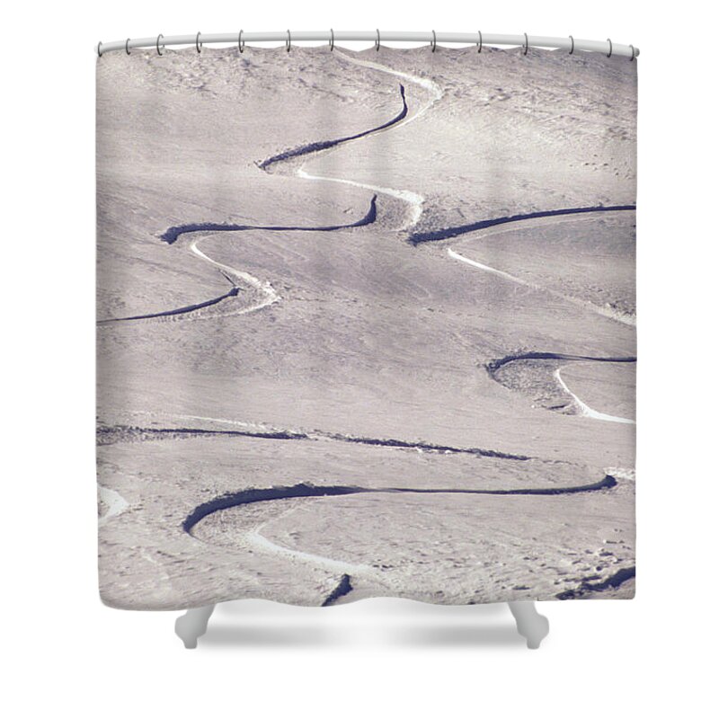 Skiing Shower Curtain featuring the photograph Skiing Tracks by John Foxx