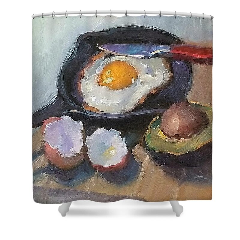 Impressionism Shower Curtain featuring the painting Skillet breakfast by Jeff Dickson