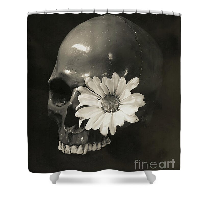 Flowers Shower Curtain featuring the photograph Skull and Flower Tin Type by Edward Fielding